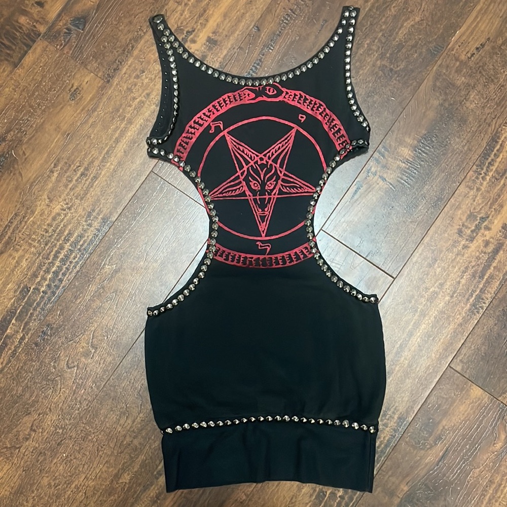Cut Out Pentagram Studded Mini Dress